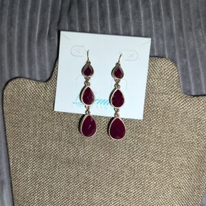 Premier Designs Elegant Gold and Red Drop Earrings